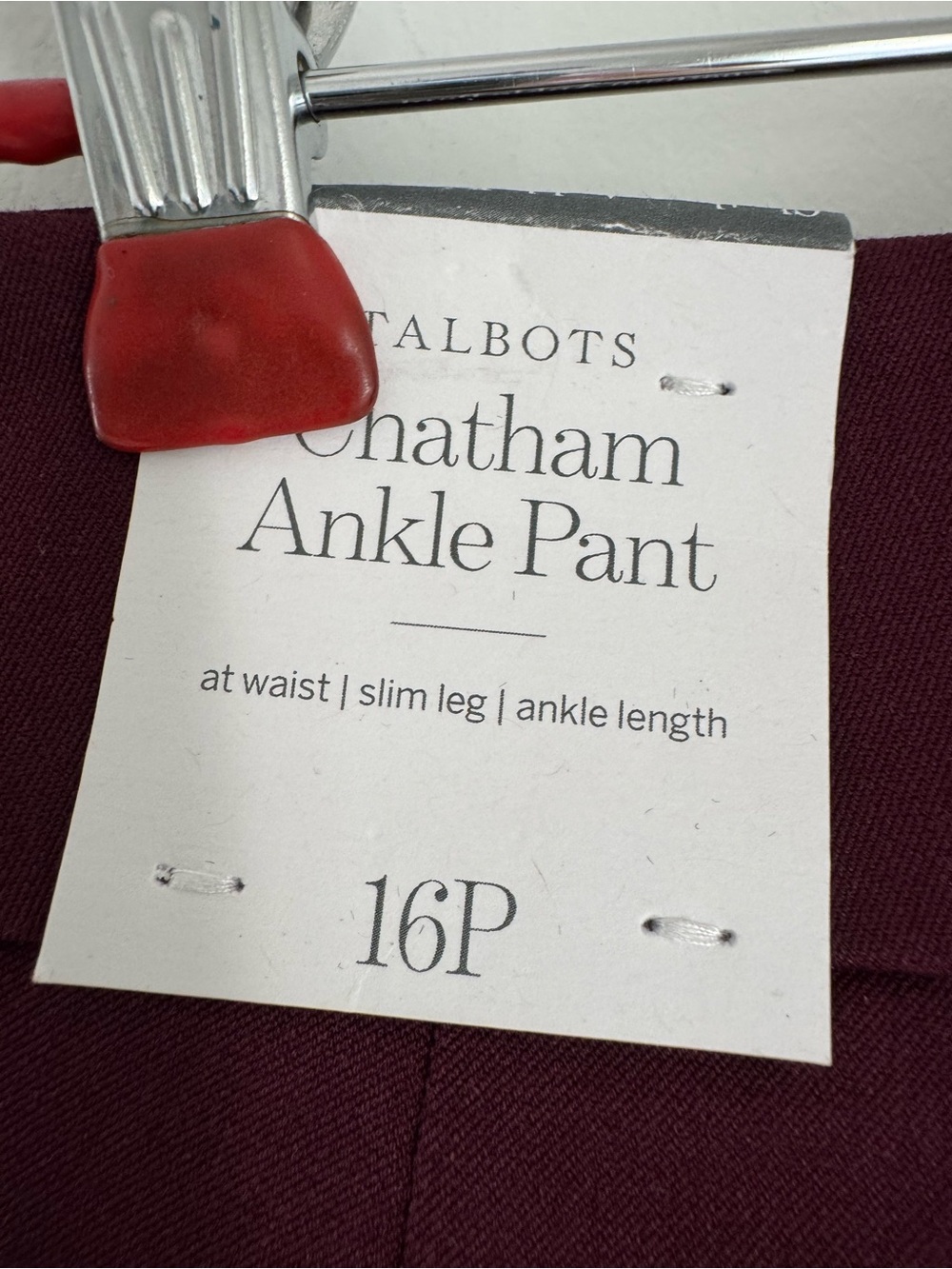 Talbots Chatham Ankle Pants Rich Burgundy NEW Women’s Size 16P - Picture 4 of 10